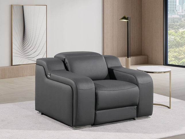 41" Dark Gray Italian Leather Wall Hugger Recliner With USB