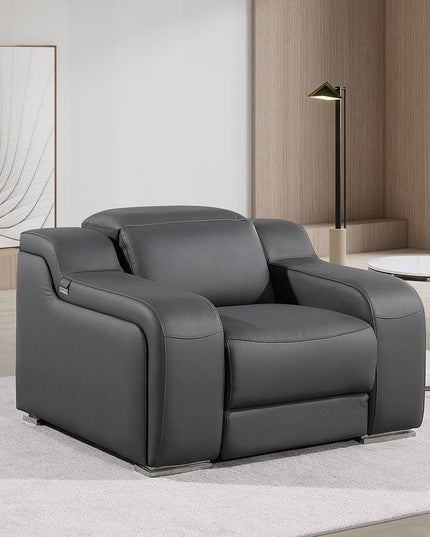 41" Dark Gray Italian Leather Wall Hugger Recliner With USB