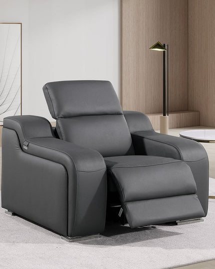 41" Dark Gray Italian Leather Wall Hugger Recliner With USB