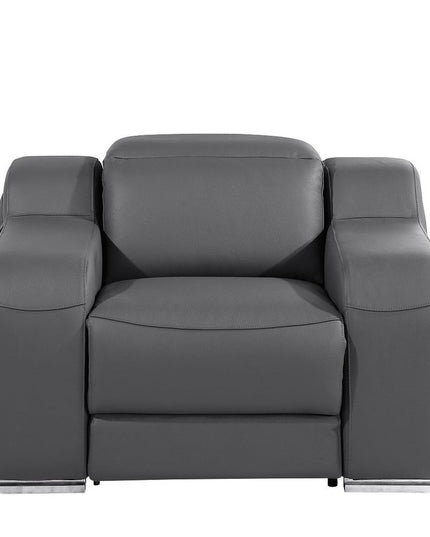 41" Dark Gray Italian Leather Wall Hugger Recliner With USB