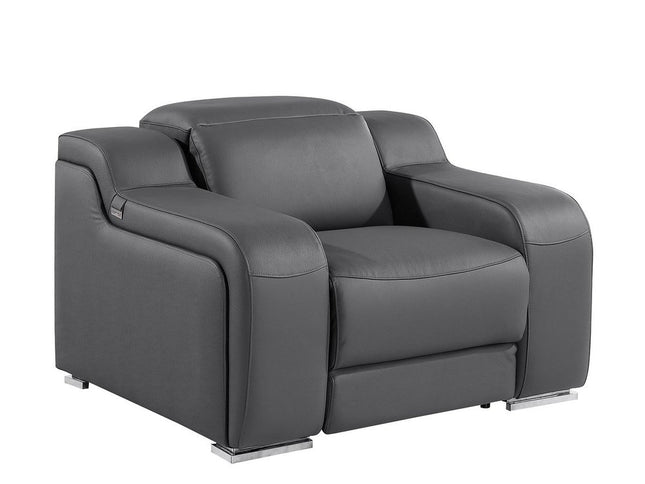 41" Dark Gray Italian Leather Wall Hugger Recliner With USB