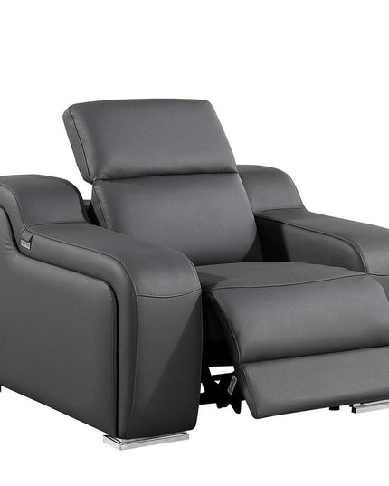 41" Dark Gray Italian Leather Wall Hugger Recliner With USB