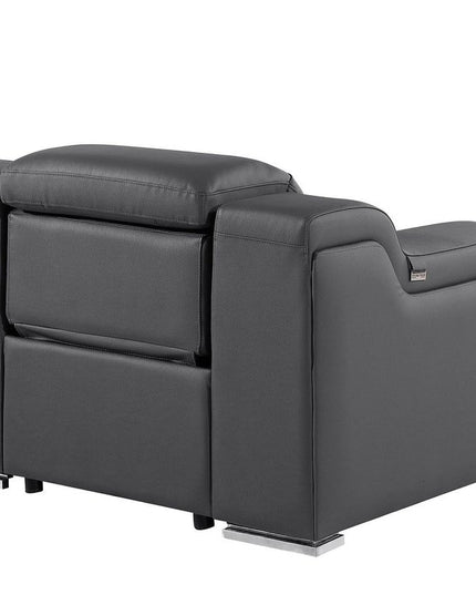 41" Dark Gray Italian Leather Wall Hugger Recliner With USB