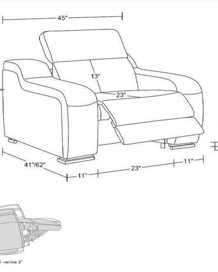 41" Dark Gray Italian Leather Wall Hugger Recliner With USB