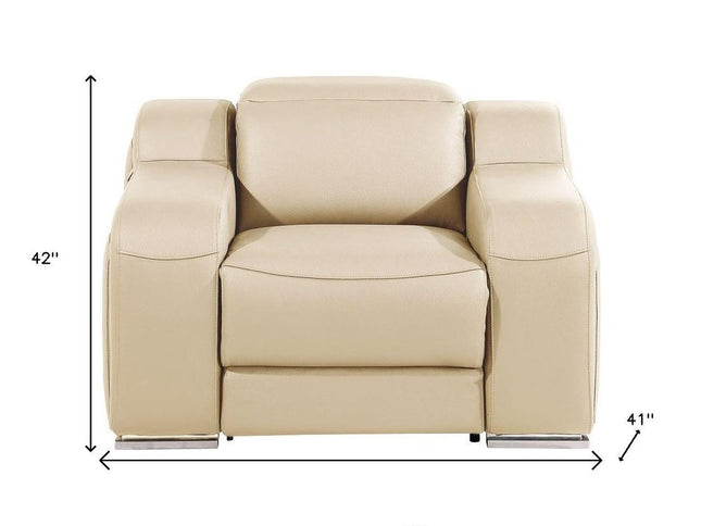 41" Beige Italian Leather Wall Hugger Recliner With USB