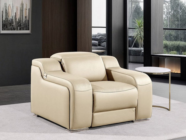 41" Beige Italian Leather Wall Hugger Recliner With USB