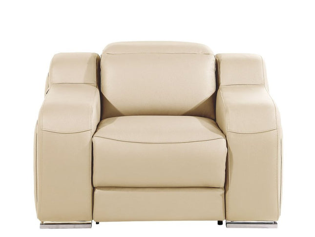 41" Beige Italian Leather Wall Hugger Recliner With USB