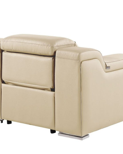 41" Beige Italian Leather Wall Hugger Recliner With USB