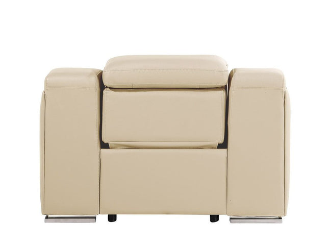 41" Beige Italian Leather Wall Hugger Recliner With USB