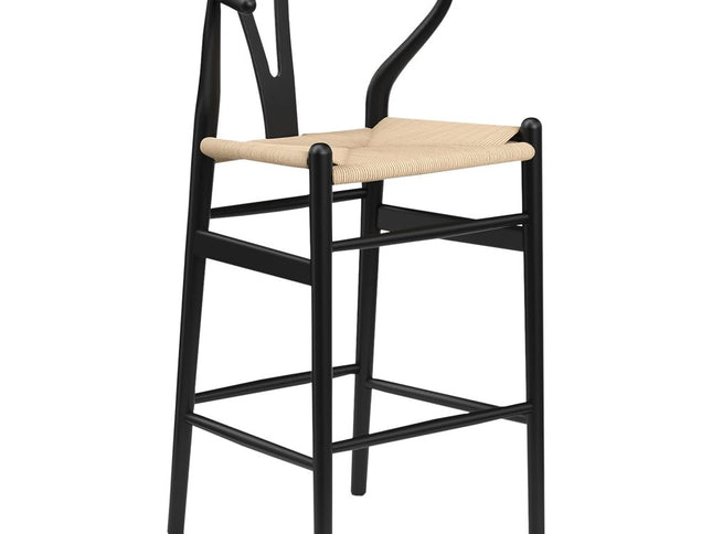 27" Beige and Black Solid Wood Counter Height Bar Chair