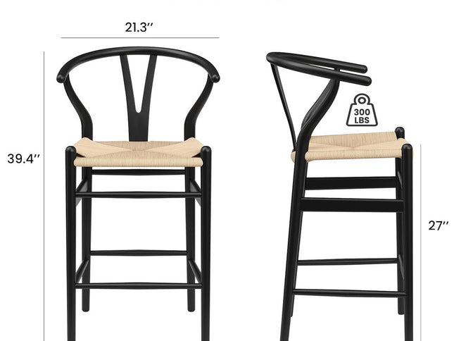 27" Beige and Black Solid Wood Counter Height Bar Chair