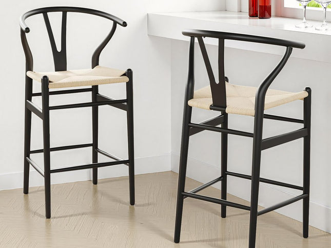 27" Beige and Black Solid Wood Counter Height Bar Chair