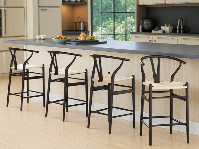 27" Beige and Black Solid Wood Counter Height Bar Chair