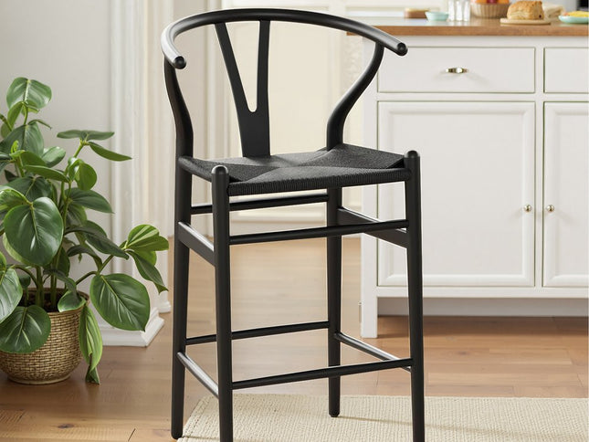 27" Black Solid Wood Counter Height Bar Chair