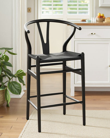 27" Black Solid Wood Counter Height Bar Chair