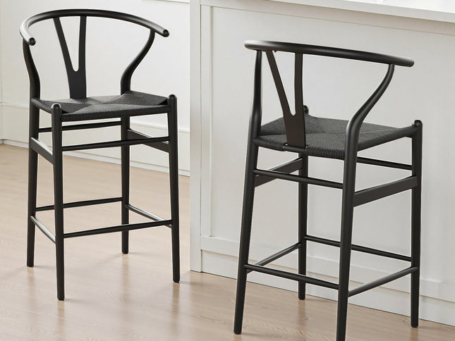27" Black Solid Wood Counter Height Bar Chair