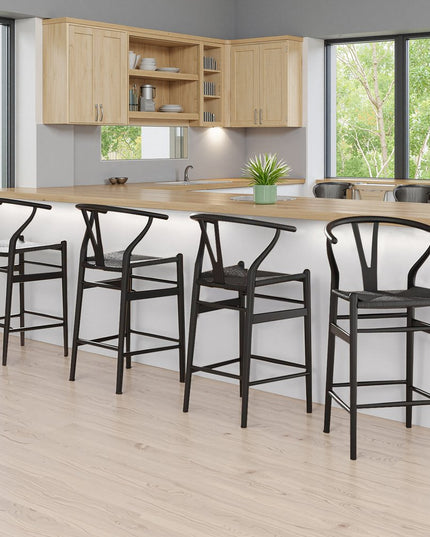 27" Black Solid Wood Counter Height Bar Chair