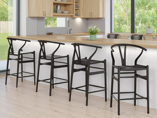 27" Black Solid Wood Counter Height Bar Chair