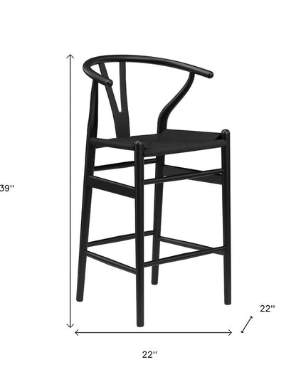 27" Black Solid Wood Counter Height Bar Chair