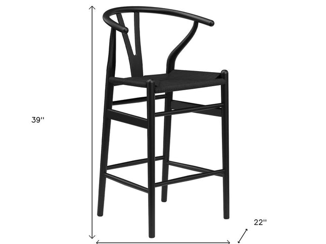 27" Black Solid Wood Counter Height Bar Chair