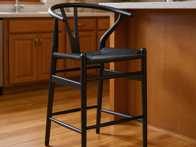 27" Black Solid Wood Counter Height Bar Chair