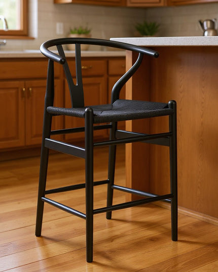 27" Black Solid Wood Counter Height Bar Chair