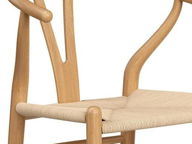 27" Beige and Natural Solid Wood Counter Height Bar Chair