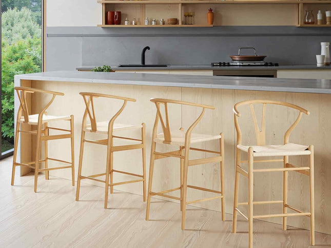 27" Beige and Natural Solid Wood Counter Height Bar Chair