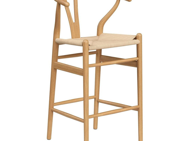 27" Beige and Natural Solid Wood Counter Height Bar Chair