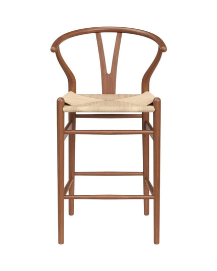 27" Beige and Walnut Solid Wood Counter Height Bar Chair