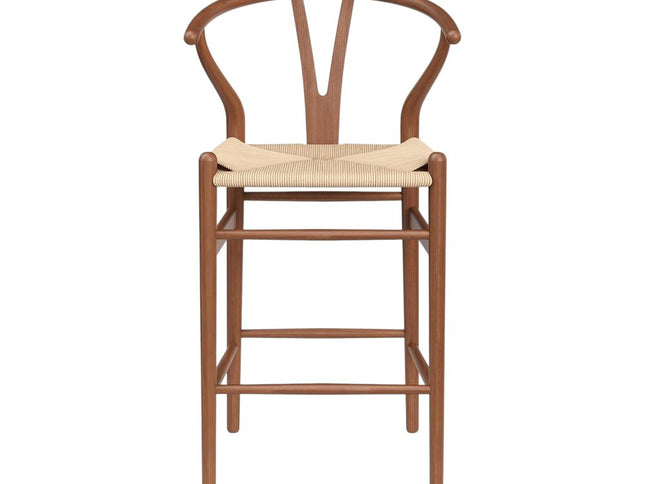 27" Beige and Walnut Solid Wood Counter Height Bar Chair