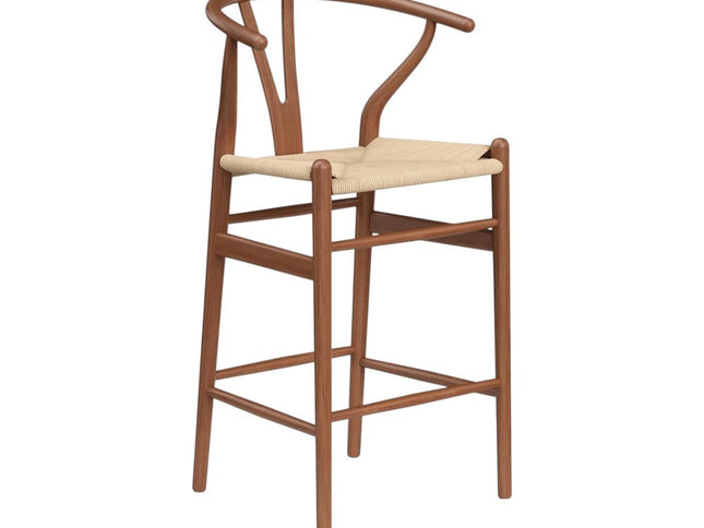 27" Beige and Walnut Solid Wood Counter Height Bar Chair