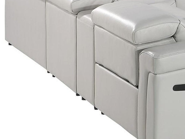 Light Gray Italian Leather Power Reclining U Shaped Twelve Piece Sectional With Console