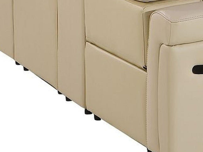 Beige Italian Leather Power Reclining U Shaped Twelve Piece Sectional With Console