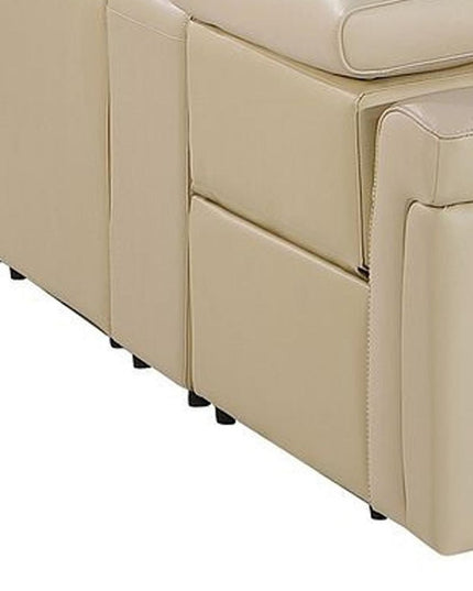 Beige Italian Leather Power Reclining U Shaped Twelve Piece Sectional With Console