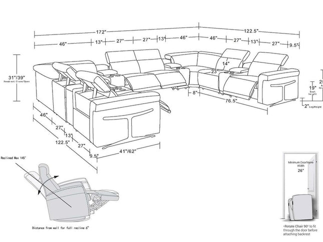 Beige Italian Leather Power Reclining U Shaped Twelve Piece Sectional With Console