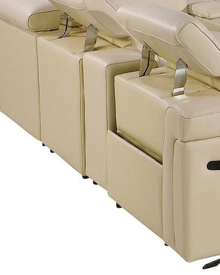 Beige Italian Leather Power Reclining U Shaped Twelve Piece Sectional With Console