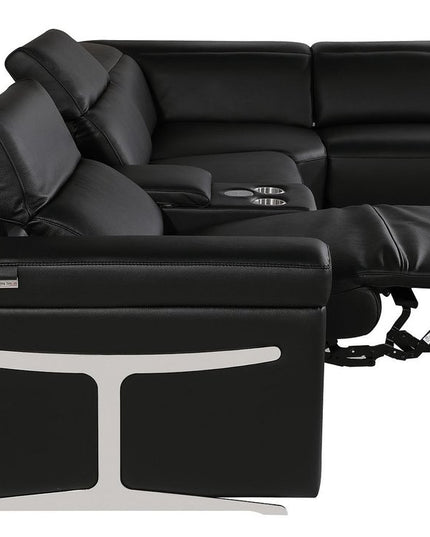 Black Italian Leather Power Reclining U Shaped Twelve Piece Sectional With Console