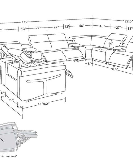 Black Italian Leather Power Reclining U Shaped Twelve Piece Sectional With Console