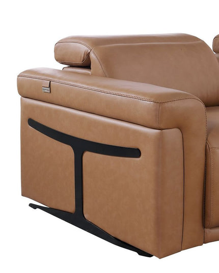 Chestnut Italian Leather Power Reclining U Shaped Twelve Piece Sectional With Console