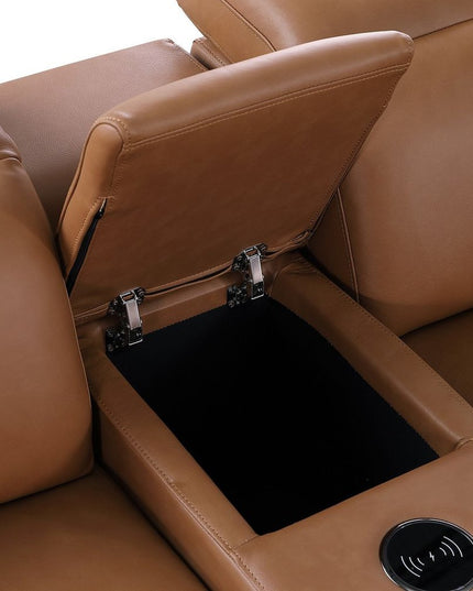 Chestnut Italian Leather Power Reclining U Shaped Twelve Piece Sectional With Console