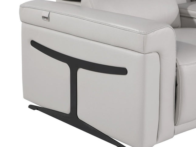 Light Gray Italian Leather Power Reclining U Shaped Eight Piece Corner Sectional With Console