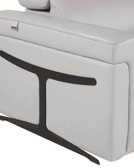 Light Gray Italian Leather Power Reclining U Shaped Eight Piece Corner Sectional With Console