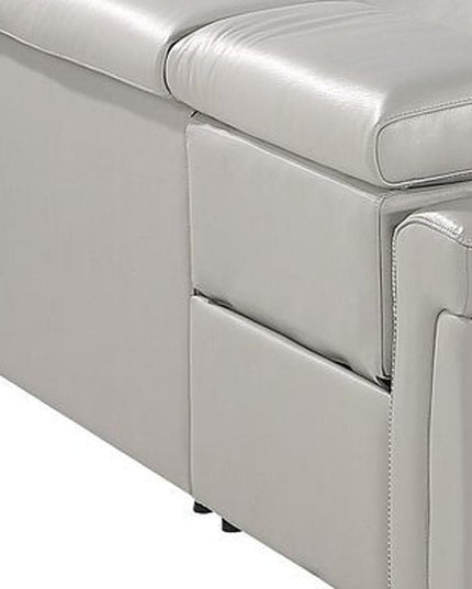 Light Gray Italian Leather Power Reclining U Shaped Eight Piece Corner Sectional With Console