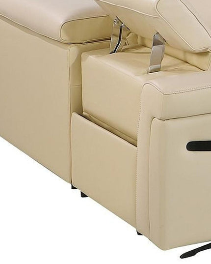 Beige Italian Leather Power Reclining U Shaped Eight Piece Sectional With Console
