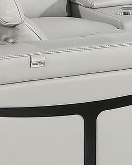 Light Gray Italian Leather Power Reclining U Shaped Eight Piece Corner Sectional With Console