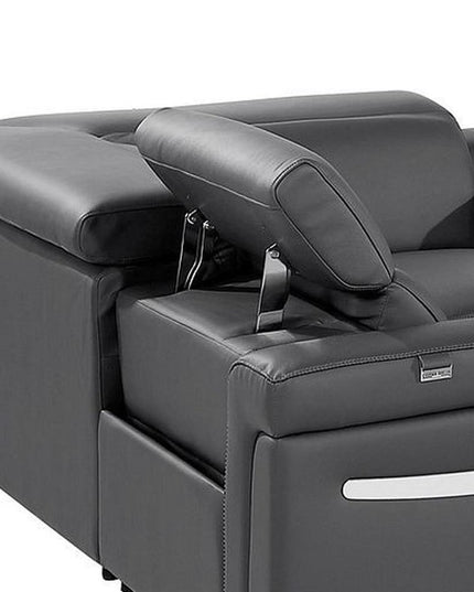 Dark Gray Italian Leather Power Reclining U Shaped Eight Piece Corner Sectional With Console