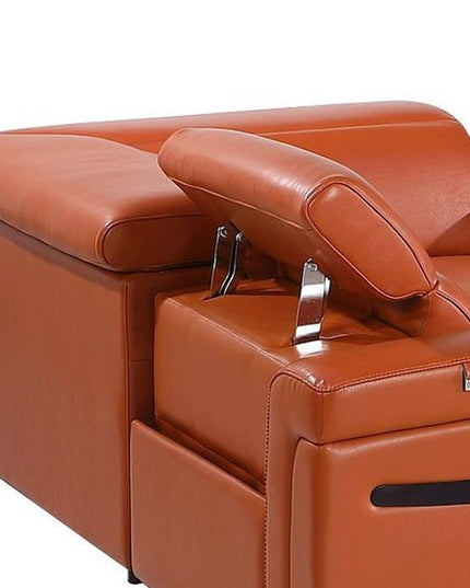 Camel Italian Leather Power Reclining U Shaped Eight Piece Corner Sectional With Console