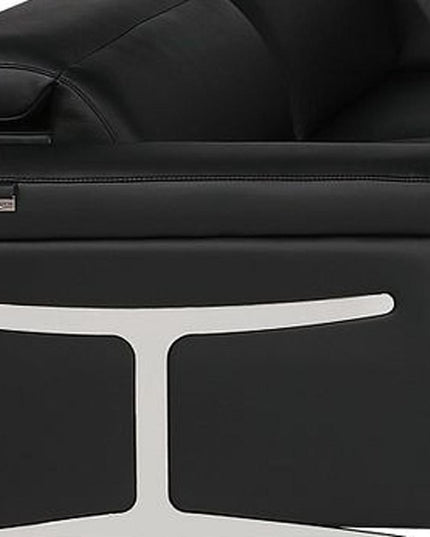 Black Italian Leather Power Reclining U Shaped Eight Piece Corner Sectional With Console