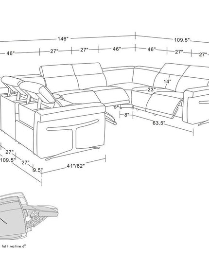 Light Gray Italian Leather Power Reclining U Shaped Eight Piece Corner Sectional With Console